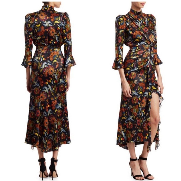 Cinq A Sept Juliana Floral Paisley Maxi Dress Womens Size 8 Ruffle Sleeve Hem - Picture 2 of 6